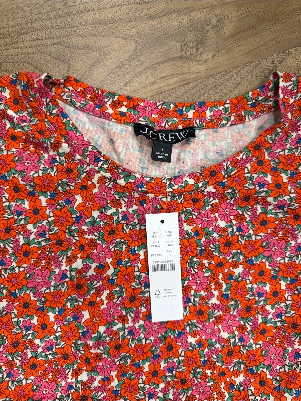J. Crew Floral Long-Sleeve Tee in Orange and Pink